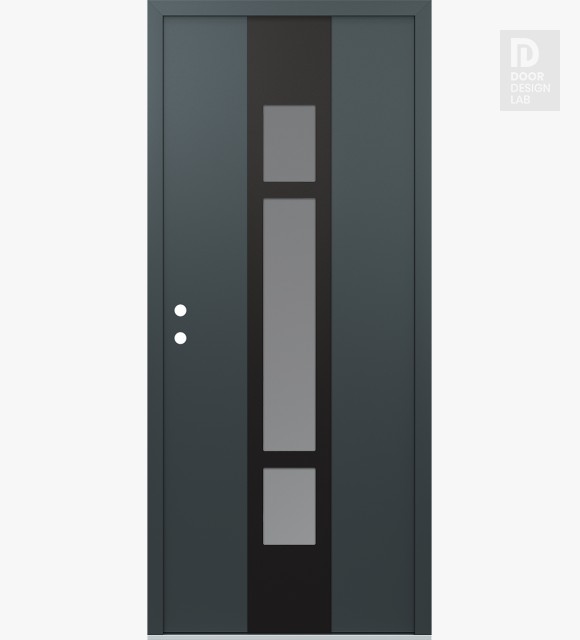 Modern Steel Front Door DIAMOND A9 36" X 80" ANTHRACITE/ANTHRACITE FROSTED GLASS PANEL BLACK RHI