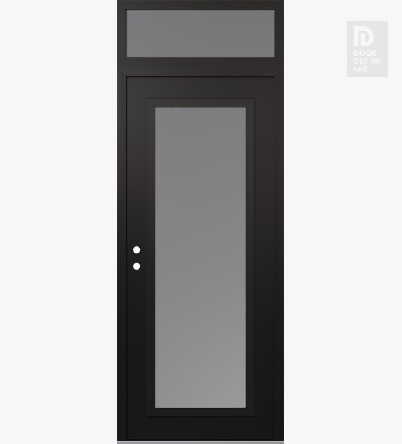 Modern Steel Front Door Diamond C1 36" x 96" black/white frosted Glass Panel black RHI with Transom frosted Glass