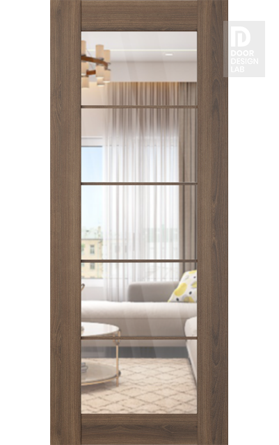 DOOR SLAB AVON 5 LITE CLEAR VETRO PECAN NUTWOOD 36" X 92 1/2" X 1 3/4" TEMPERED CLEAR GLASS