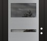 Modern Steel Front Door Diamond C10 36" x 96" black/black mirrored Glass Panel stainless steel LHI with Transom frosted Glass