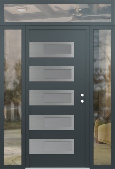 Diamond D3 64" x 96" anthracite/anthracite frosted Glass Panel stainless steel LHI with 2 Sidelites and Transom clear Glass