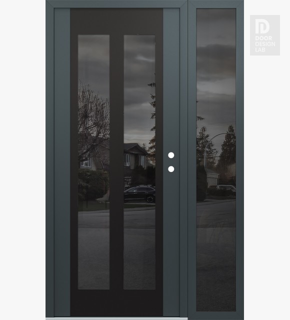 Modern Steel Front Door Diamond C14 50" x 80" anthracite/anthracite mirrored Glass Panel black LHI with Sidelite mirrored Glass