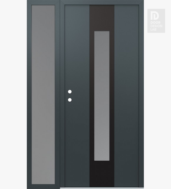 Modern Steel Front Door DIAMOND A1 50" X 80" ANTHRACITE/ANTHRACITE FROSTED GLASS PANEL BLACK RHI WITH SIDELITE FROSTED GLASS