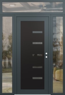 Diamond C8 68" x 96" anthracite/anthracite mirrored Glass Panel black LHI with 2 Sidelites and Transom clear Glass