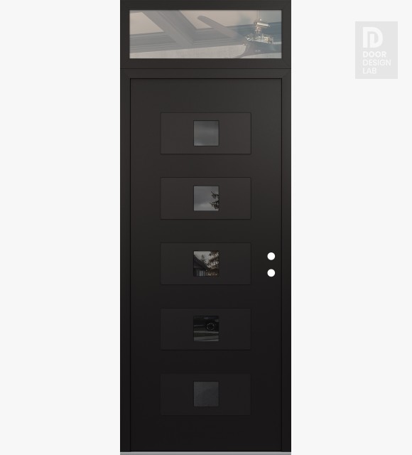 Modern Steel Front Door Diamond D8 36" x 96" black/black mirrored Glass Panel black LHI with Transom clear Glass
