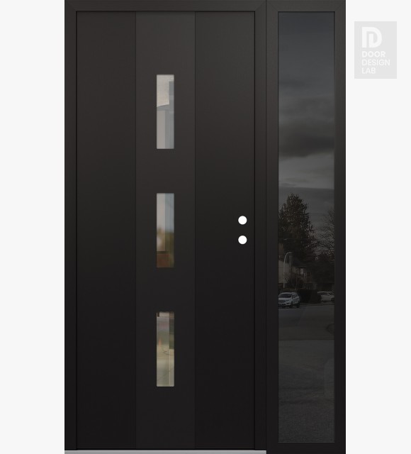 Modern Steel Front Door DIAMOND A7 48" X 80" BLACK/BLACK CLEAR GLASS PANEL BLACK LHI WITH SIDELITE MIRRORED GLASS