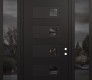 Modern Steel Front Door Diamond D2 68" x 96" black/black mirrored Glass Panel black LHI with 2 Sidelites and Transom mirrored Glass