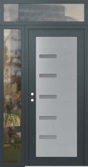 Diamond C8 48" x 96" anthracite/anthracite frosted Glass Panel stainless steel RHI with Sidelite and Transom clear Glass