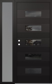 Diamond D5 52" x 80" black/black mirrored Glass Panel black RHI with Sidelite frosted Glass