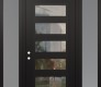 Modern Steel Front Door Diamond C9 60" x 96" black/black clear Glass Panel black RHI with 2 Sidelites and Transom frosted Glass