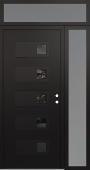 Diamond D2 48" x 96" black/black mirrored Glass Panel black LHI with Sidelite and Transom frosted Glass
