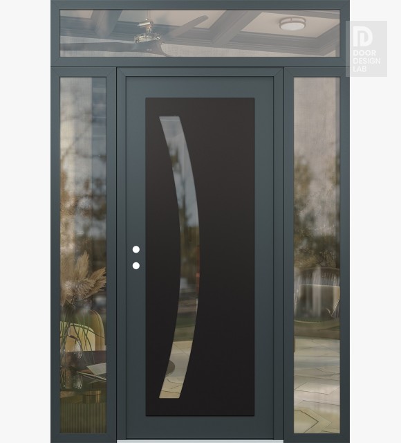 Modern Steel Front Door Diamond C4 68" x 96" anthracite/anthracite clear Glass Panel black RHI with 2 Sidelites and Transom clear Glass