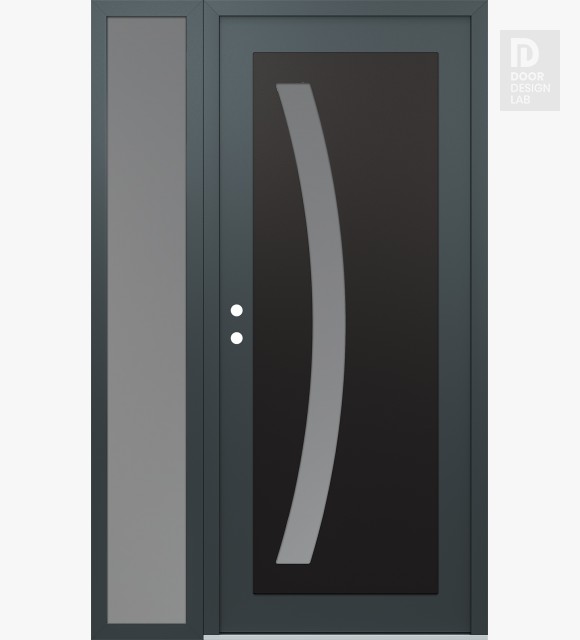 Modern Steel Front Door Diamond C4 50" x 80" anthracite/anthracite frosted Glass Panel black RHI with Sidelite frosted Glass