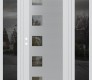 Modern Steel Front Door Diamond C5 68" x 80" white/white clear Glass Panel stainless steel RHI with 2 Sidelites mirrored Glass