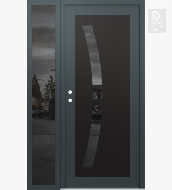 Modern Steel Front Door Diamond C4 48" x 80" anthracite/anthracite mirrored Glass Panel black RHI with Sidelite mirrored Glass