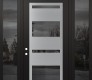 Modern Steel Front Door Diamond C10 60" x 96" black/black mirrored Glass Panel stainless steel RHI with 2 Sidelites and Transom mirrored Glass