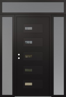 Diamond D7 64" x 96" black/black clear Glass Panel black RHI with 2 Sidelites and Transom frosted Glass