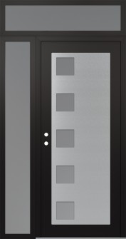 Diamond C5 52" x 96" black/white frosted Glass Panel stainless steel RHI with Sidelite and Transom frosted Glass