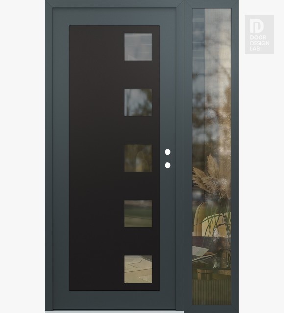Modern Steel Front Door Diamond C5 48" x 80" anthracite/anthracite clear Glass Panel black LHI with Sidelite clear Glass