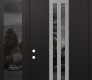Modern Steel Front Door DIAMOND A8 50" X 96" BLACK/BLACK MIRRORED GLASS PANEL STAINLESS STEEL RHI WITH SIDELITE AND TRANSOM MIRRORED GLASS