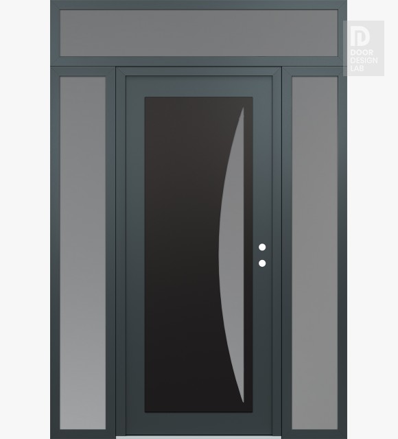 Modern Steel Front Door Diamond C13 64" x 96" anthracite/anthracite frosted Glass Panel black LHI with 2 Sidelites and Transom frosted Glass