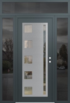 Diamond C3 64" x 96" anthracite/anthracite clear Glass Panel stainless steel LHI with 2 Sidelites and Transom mirrored Glass