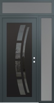 Diamond C12 48" x 96" anthracite/anthracite mirrored Glass Panel black LHI with Sidelite and Transom frosted Glass