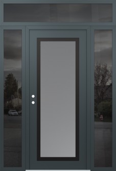 Diamond C1 60" x 96" anthracite/anthracite frosted Glass Panel black RHI with 2 Sidelites and Transom mirrored Glass