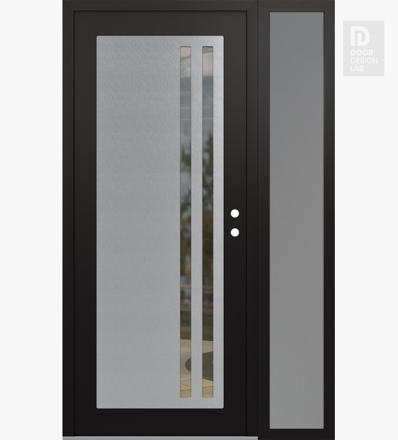 Modern Steel Front Door Diamond C6 50" x 80" black/black clear Glass Panel stainless steel LHI with Sidelite frosted Glass