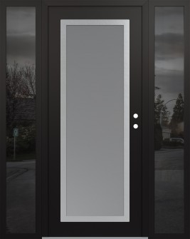 Diamond C1 68" x 80" black/white frosted Glass Panel stainless steel LHI with 2 Sidelites mirrored Glass