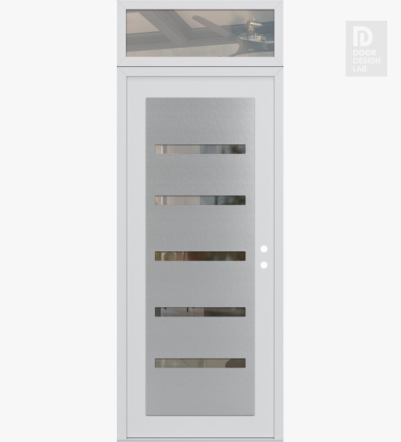 Modern Steel Front Door Diamond C7 36" x 96" white/white clear Glass Panel stainless steel LHI with Transom clear Glass