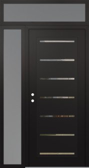 Diamond C11 50" x 96" black/black clear Glass Panel black RHI with Sidelite and Transom frosted Glass