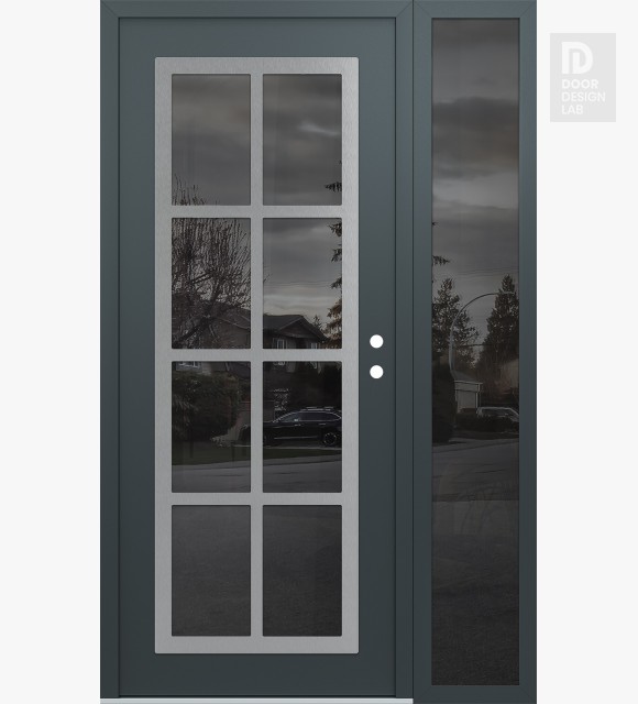 Modern Steel Front Door Diamond C16 48" x 80" anthracite/anthracite mirrored Glass Panel stainless steel LHI with Sidelite mirrored Glass