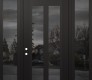 Modern Steel Front Door Diamond C14 64" x 96" black/black mirrored Glass Panel black RHI with 2 Sidelites and Transom mirrored Glass