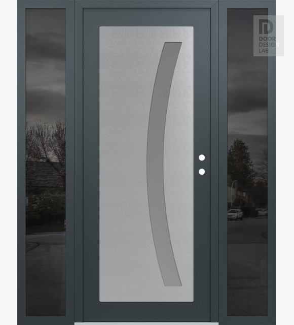 Modern Steel Front Door Diamond C4 64" x 80" anthracite/anthracite frosted Glass Panel stainless steel LHI with 2 Sidelites mirrored Glass