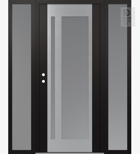 Modern Steel Front Door Diamond C15 60" x 80" black/white frosted Glass Panel stainless steel RHI with 2 Sidelites frosted Glass