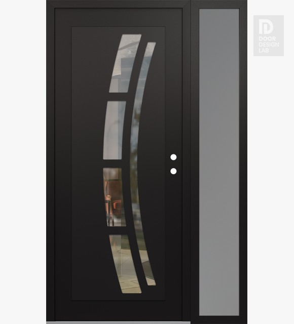 Modern Steel Front Door Diamond C12 48" x 80" black/black clear Glass Panel black LHI with Sidelite frosted Glass