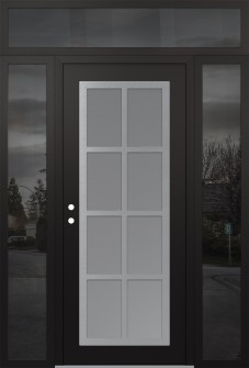 Diamond C16 64" x 96" black/white frosted Glass Panel stainless steel RHI with 2 Sidelites and Transom mirrored Glass