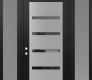 Modern Steel Front Door Diamond C7 68" x 96" black/black mirrored Glass Panel stainless steel RHI with 2 Sidelites and Transom frosted Glass