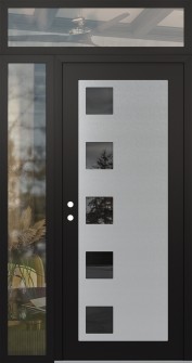 Diamond C5 52" x 96" black/black mirrored Glass Panel stainless steel RHI with Sidelite and Transom clear Glass