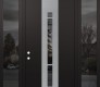 Modern Steel Front Door DIAMOND A3 60" X 96" BLACK/BLACK MIRRORED GLASS PANEL STAINLESS STEEL RHI WITH 2 SIDELITES AND TRANSOM MIRRORED GLASS