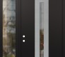 Modern Steel Front Door DIAMOND A2 48" X 96" BLACK/BLACK CLEAR GLASS PANEL STAINLESS STEEL RHI WITH SIDELITE AND TRANSOM CLEAR GLASS