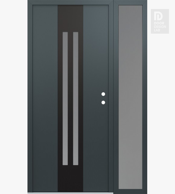 Modern Steel Front Door DIAMOND A8 50" X 80" ANTHRACITE/ANTHRACITE FROSTED GLASS PANEL BLACK LHI WITH SIDELITE FROSTED GLASS
