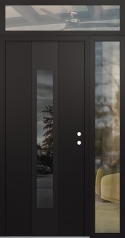 DIAMOND A1 48" X 96" BLACK/BLACK MIRRORED GLASS PANEL BLACK LHI WITH SIDELITE AND TRANSOM CLEAR GLASS