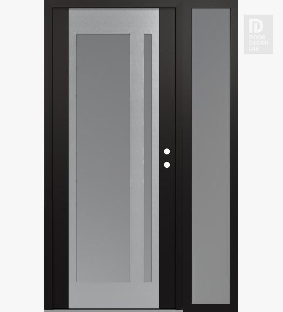 Modern Steel Front Door Diamond C15 52" x 80" black/white frosted Glass Panel stainless steel LHI with Sidelite frosted Glass