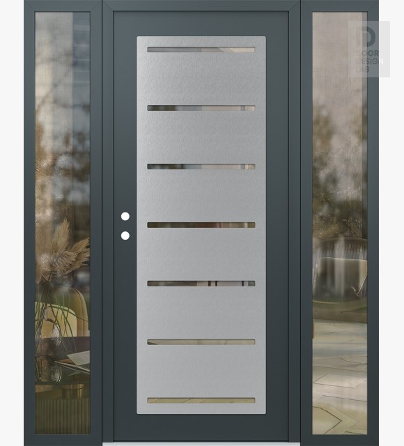 Modern Steel Front Door Diamond C11 60" x 80" anthracite/anthracite clear Glass Panel stainless steel RHI with 2 Sidelites clear Glass