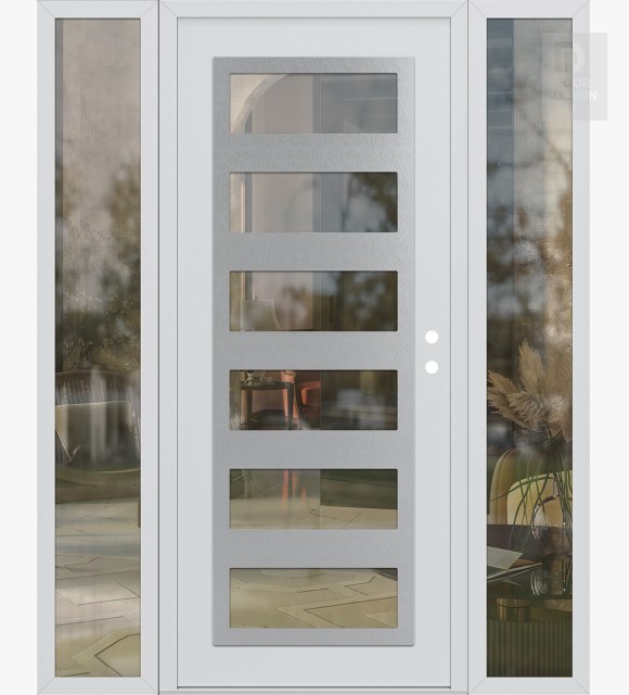 Modern Steel Front Door Diamond C9 64" x 80" white/white clear Glass Panel stainless steel LHI with 2 Sidelites clear Glass