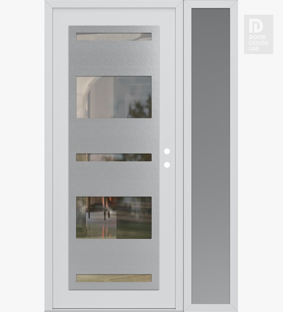 Modern Steel Front Door Diamond C10 50" x 80" white/white clear Glass Panel stainless steel LHI with Sidelite frosted Glass