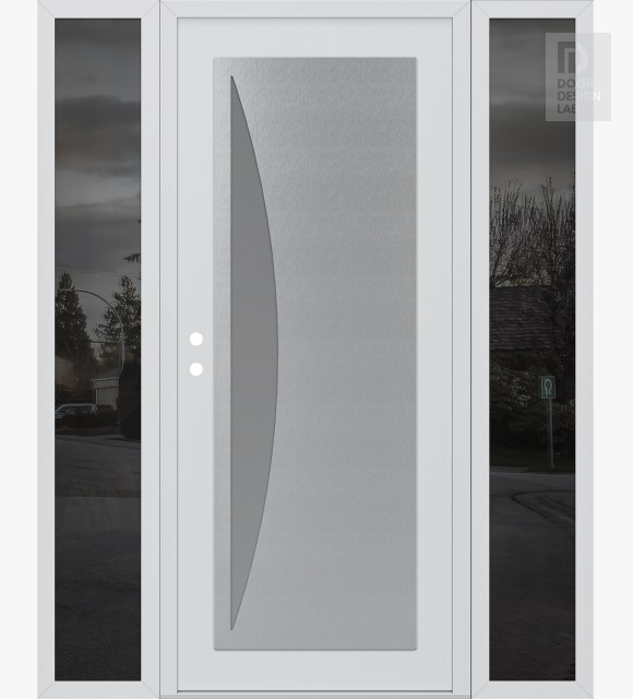 Modern Steel Front Door Diamond C13 60" x 80" white/white frosted Glass Panel stainless steel RHI with 2 Sidelites mirrored Glass
