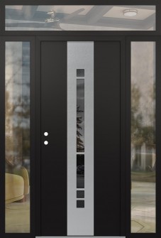 DIAMOND A3 68" X 96" BLACK/BLACK MIRRORED GLASS PANEL STAINLESS STEEL RHI WITH 2 SIDELITES AND TRANSOM CLEAR GLASS